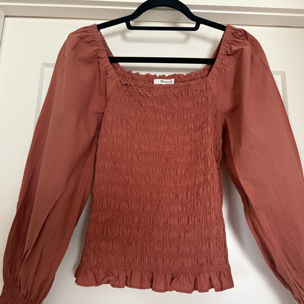Madewell Rust Smocked Blouse